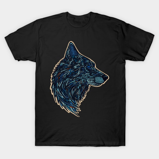 Wolf side profile design #2 - blue version T-Shirt by DaveDanchuk